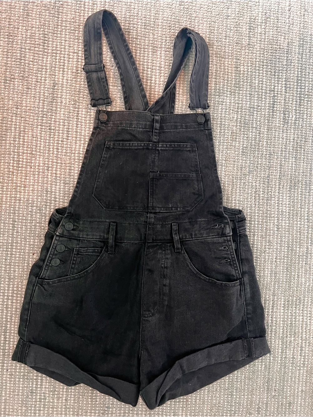 Black Denim Short Overalls - Free People